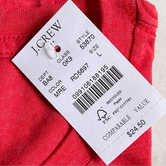 J. Crew Men’s size Large Pocket Tee Slim Heathered Washed T-Shirt Milan Red NWT - Picture 3 of 7
